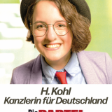 H.Kohl strahlt in guter Kohlscher Manier in die Kamera. Das Foto ist angelehnt an ein altes Helmut Kohl Plakat.