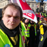 DKP-Kandidat Kurt Baumann als Teilnehmer beim Streik mit den Post-Kollegen in der Tarifrunde 2023