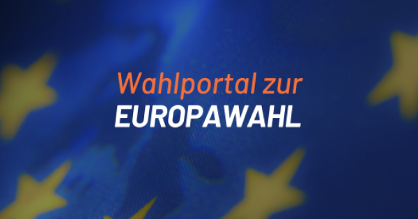 "Wahlportal zur Europawahl" auf EU-Flagge