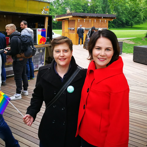 Annalena Baerbock, Nadine Milde with gay pride rainbow flag