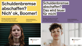 Die beiden FAZ-Anzeigen des BMF in der Frankfurter Allgemeinen Zeitung, in denen für die Schuldenbremse geworben wird.